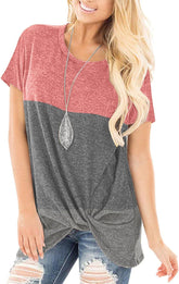 Women'S Tops Short Sleeve Twist Knotted T Shirts Summer Blouse Tunic Tops S-2XL